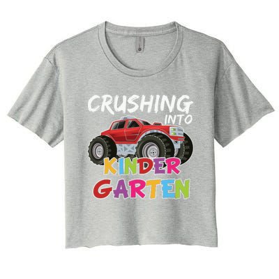 Crushing Into Kindergarten Monster Truck Cute Kindergarten Gift Women's Crop Top Tee