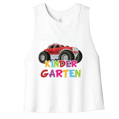 Crushing Into Kindergarten Monster Truck Cute Kindergarten Gift Women's Racerback Cropped Tank