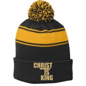 Christ Is King Jesus Is King Cross Crucifix Stripe Pom Pom Beanie