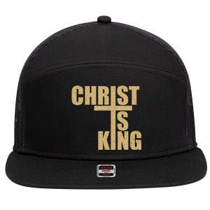 Christ Is King Jesus Is King Cross Crucifix 7 Panel Mesh Trucker Snapback Hat