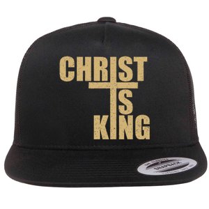 Christ Is King Jesus Is King Cross Crucifix Flat Bill Trucker Hat