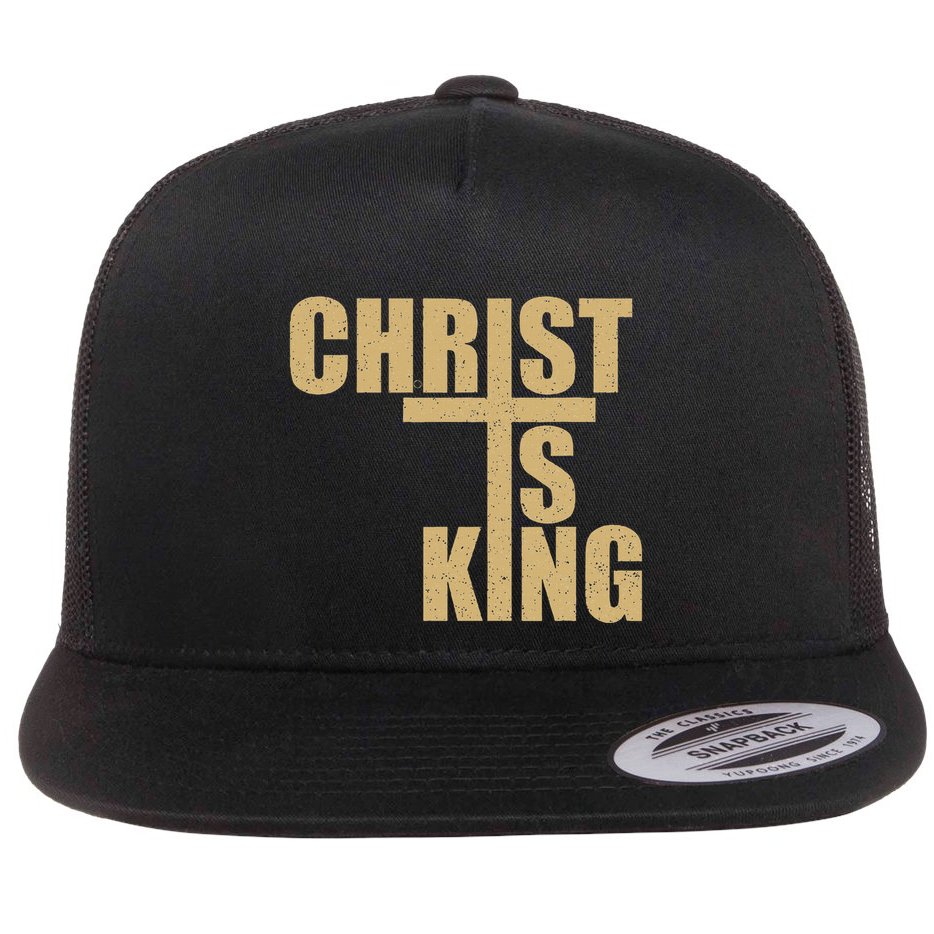 Christ Is King Jesus Is King Cross Crucifix Flat Bill Trucker Hat