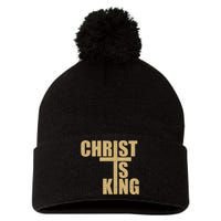 Christ Is King Jesus Is King Cross Crucifix Pom Pom 12in Knit Beanie