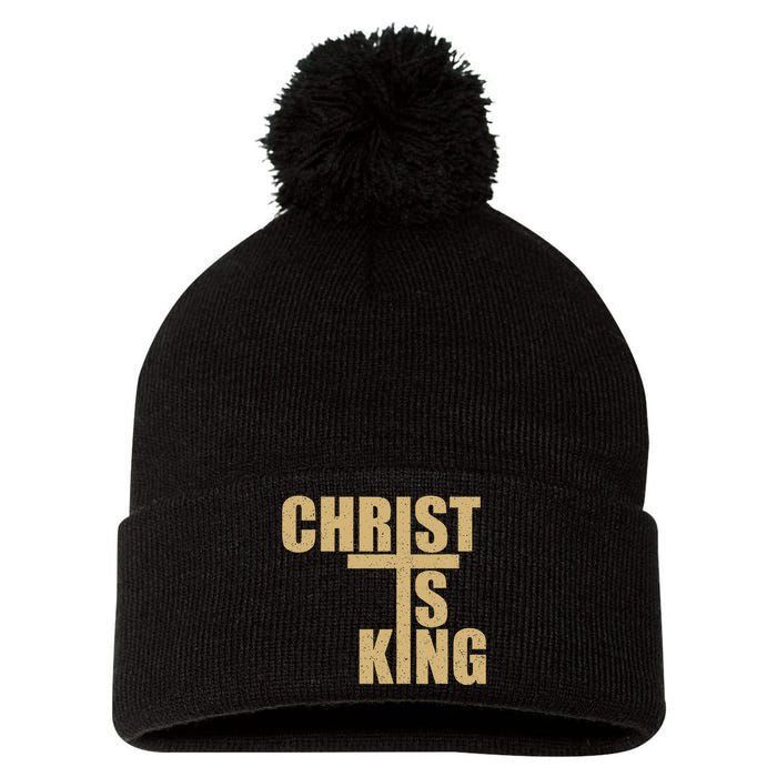 Christ Is King Jesus Is King Cross Crucifix Pom Pom 12in Knit Beanie