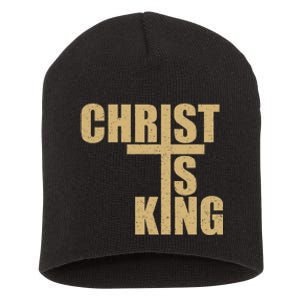 Christ Is King Jesus Is King Cross Crucifix Short Acrylic Beanie