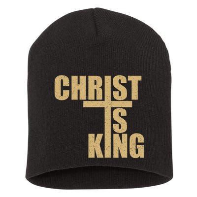 Christ Is King Jesus Is King Cross Crucifix Short Acrylic Beanie