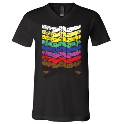 Cool Illustrated Karate Belt Colors V-Neck T-Shirt