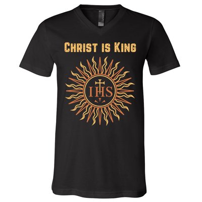 Christ is King Christian Easter Roman Catholic V-Neck T-Shirt