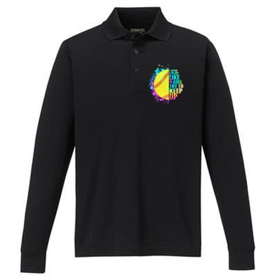 Colorful I Know I Play Like A Girl Try To Keep Up Softball Baseball Performance Long Sleeve Polo