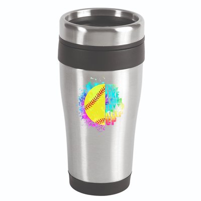 Colorful I Know I Play Like A Girl Try To Keep Up Softball Baseball 16oz Travel Tumbler