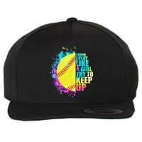 Colorful I Know I Play Like A Girl Try To Keep Up Softball Baseball Wool Snapback Cap