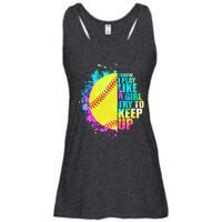 Colorful I Know I Play Like A Girl Try To Keep Up Softball Baseball Ladies Essential Flowy Tank