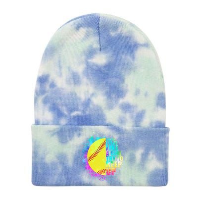 Colorful I Know I Play Like A Girl Try To Keep Up Softball Baseball Tie Dye 12in Knit Beanie