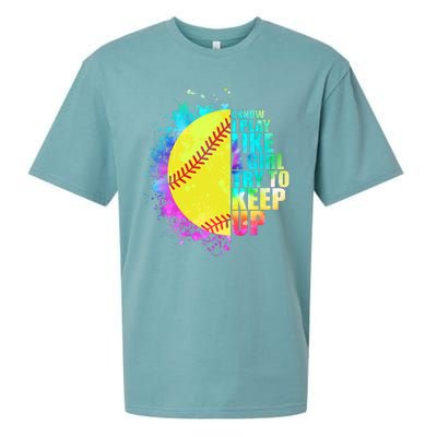 Colorful I Know I Play Like A Girl Try To Keep Up Softball Baseball Sueded Cloud Jersey T-Shirt