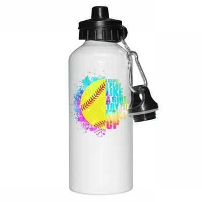 Colorful I Know I Play Like A Girl Try To Keep Up Softball Baseball Aluminum Water Bottle