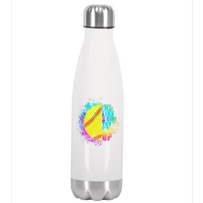 Colorful I Know I Play Like A Girl Try To Keep Up Softball Baseball Stainless Steel Insulated Water Bottle