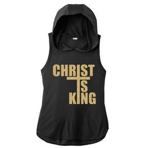 Christ Is King Jesus Is King Cross Crucifix Ladies PosiCharge Tri-Blend Wicking Draft Hoodie Tank