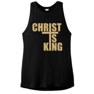 Christ Is King Jesus Is King Cross Crucifix Ladies PosiCharge Tri-Blend Wicking Tank