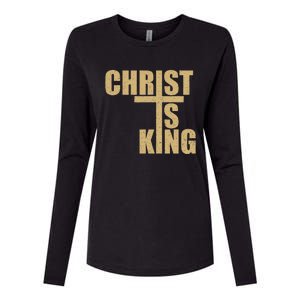 Christ Is King Jesus Is King Cross Crucifix Womens Cotton Relaxed Long Sleeve T-Shirt