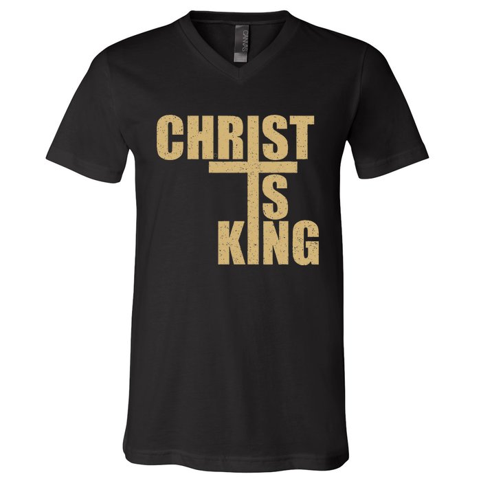 Christ Is King Jesus Is King Cross Crucifix V-Neck T-Shirt