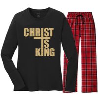 Christ Is King Jesus Is King Cross Crucifix Women's Long Sleeve Flannel Pajama Set 