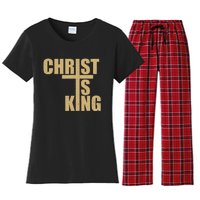 Christ Is King Jesus Is King Cross Crucifix Women's Flannel Pajama Set