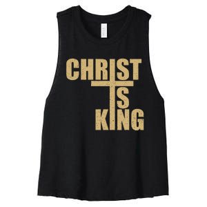 Christ Is King Jesus Is King Cross Crucifix Women's Racerback Cropped Tank