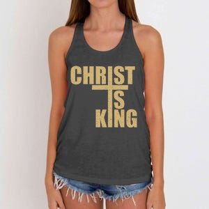 Christ Is King Jesus Is King Cross Crucifix Women's Knotted Racerback Tank