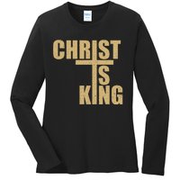 Christ Is King Jesus Is King Cross Crucifix Ladies Long Sleeve Shirt