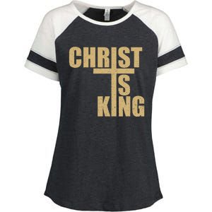 Christ Is King Jesus Is King Cross Crucifix Enza Ladies Jersey Colorblock Tee