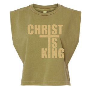 Christ Is King Jesus Is King Cross Crucifix Garment-Dyed Women's Muscle Tee