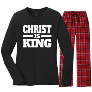 Christ Is King Jesus Is King Christian Faith Women's Long Sleeve Flannel Pajama Set 