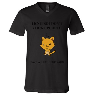 Cat I Knit So I Don’T Save A Life Send Yarn V-Neck T-Shirt
