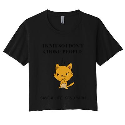 Cat I Knit So I Don’T Save A Life Send Yarn Crop Top
