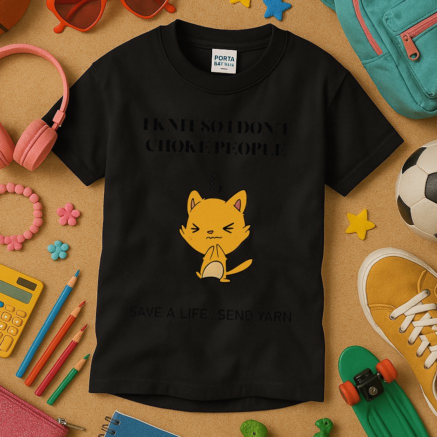 Cat I Knit So I Don’T Save A Life Send Yarn Kids T-Shirt