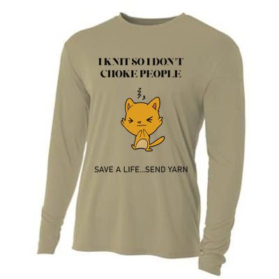 Cat I Knit So I Don’T Save A Life Send Yarn Cooling Performance Long Sleeve Crew