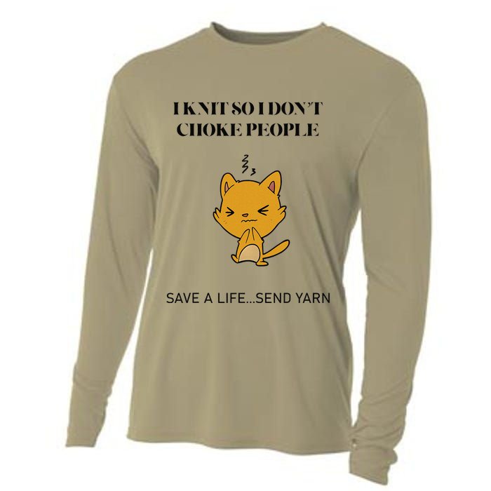 Cat I Knit So I Don’T Save A Life Send Yarn Cooling Performance Long Sleeve Crew
