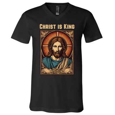 Christ is King Christian Easter V-Neck T-Shirt