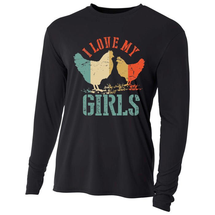 Chicken I Love My Vintage Poultry Farmer Gift Cooling Performance Long Sleeve Crew