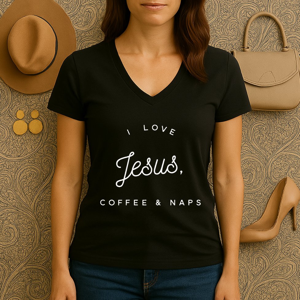 Christian I Love Jesus Coffee & Naps Women's V-Neck T-Shirt