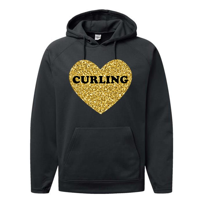 Curling I Love Curling Gift Performance Fleece Hoodie