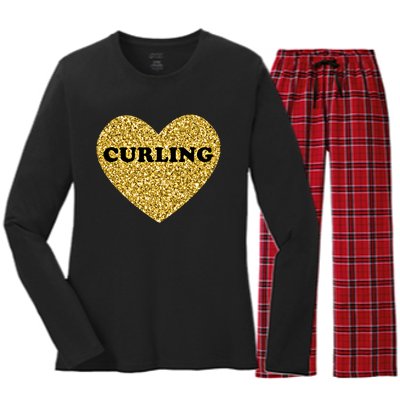 Curling I Love Curling Gift Women's Long Sleeve Flannel Pajama Set 