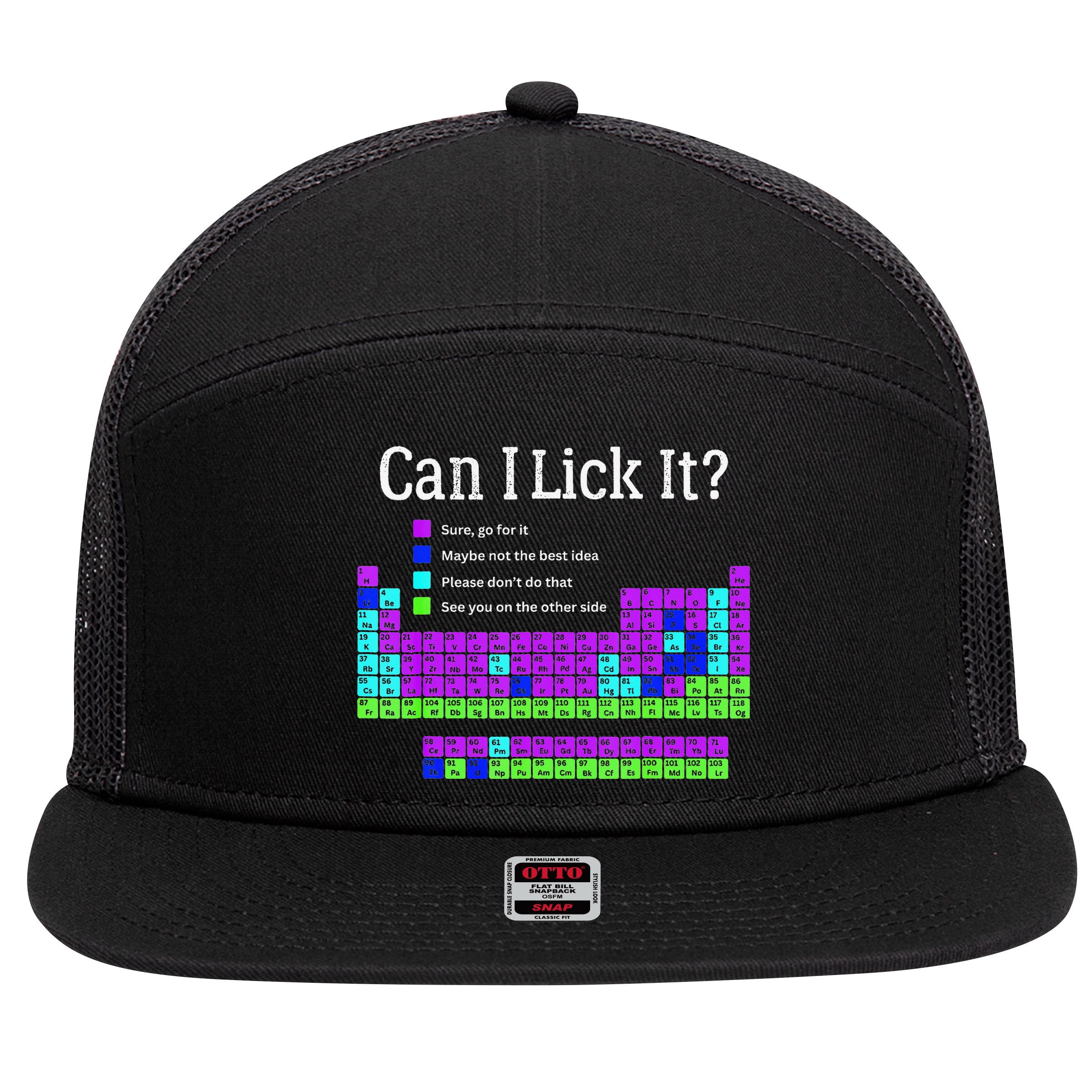 Can I Lick It Periodic Table Teacher Student 7 Panel Mesh Trucker Snapback Hat