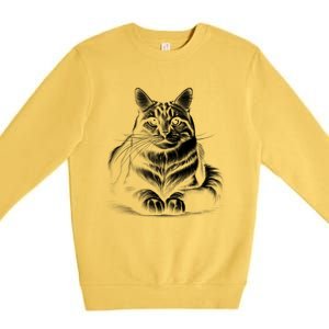 Cat In Lying Pose As Elegant Black And White Portrait Meaningful Gift Premium Crewneck Sweatshirt