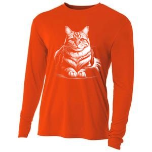 Cat In Lying Pose As Elegant Black And White Portrait Meaningful Gift Cooling Performance Long Sleeve Crew