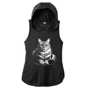 Cat In Lying Pose As Elegant Black And White Portrait Meaningful Gift Ladies PosiCharge Tri-Blend Wicking Draft Hoodie Tank