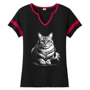 Cat In Lying Pose As Elegant Black And White Portrait Meaningful Gift Ladies Halftime Notch Neck Tee