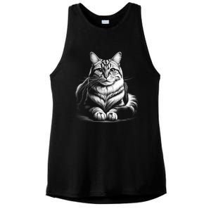 Cat In Lying Pose As Elegant Black And White Portrait Meaningful Gift Ladies PosiCharge Tri-Blend Wicking Tank