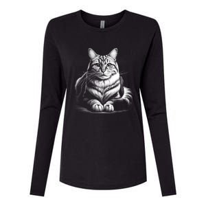 Cat In Lying Pose As Elegant Black And White Portrait Meaningful Gift Womens Cotton Relaxed Long Sleeve T-Shirt