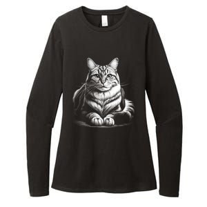 Cat In Lying Pose As Elegant Black And White Portrait Meaningful Gift Womens CVC Long Sleeve Shirt